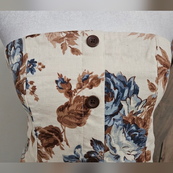 ABERCROMBIE & FITCH Strapless flared hem top in cream botanical print.XS NWT - Picture 6 of 13